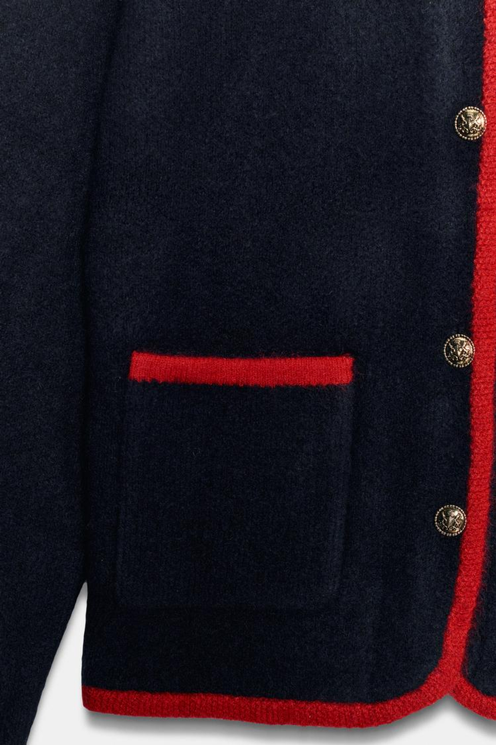 ZARA ТРИКОТАЖНЫЙ ЖАКЕТ С КОНТРАСТНОЙ ОКАНТОВКОЙ, МОРСКОЙ СИНИЙ