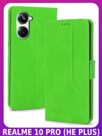 Стильный чехол-книжка из кожи для REALME 10 PRO (не PLUS) с отделом для наличных, 3 слотами для карт и подставкой