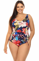 Совместный купальник plus size с цветочным рисунком на лицевой части (Размер: 85E/42) (Цвет: разноцветный)