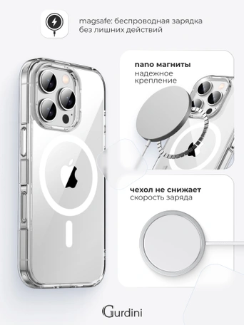 Чехол накладка iPhone 16 Pro 6.3" Gurdini Alba Series Protective with Magsafe Clear