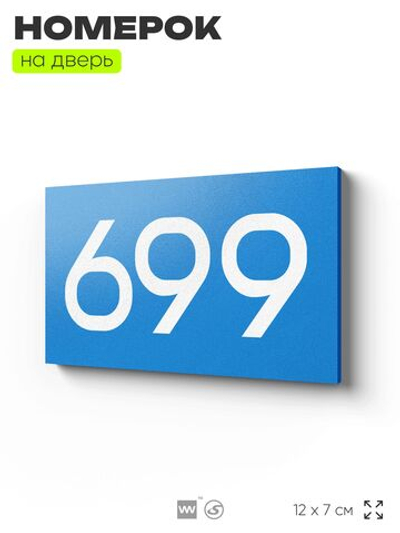Номер на дверь 699, табличка на дверь для офиса, квартиры, кабинета, аудитории, склада, голубая 120х70 мм, Айдентика Технолоджи