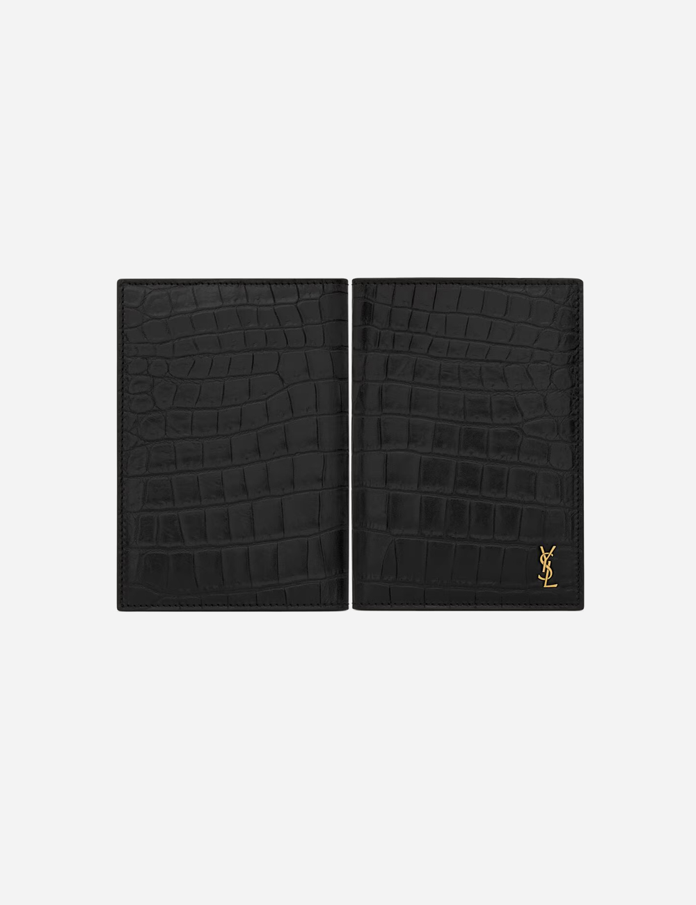 Обложка для паспорта Saint Laurent Tiny Cassandre "Crocodile-Embossed Leather Black"