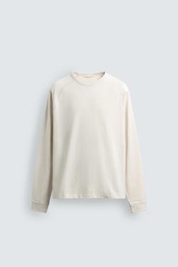 ZARA ФУТБОЛКА HEAVYWEIGHT С КРУГЛЫМ ВЫРЕЗОМ, СВЕТЛО-БЕЖЕВЫЙ