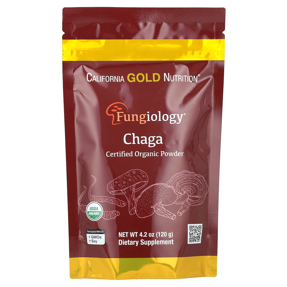 California Gold Nutrition, Fungiology®, порошок из сертифицированной органической чаги, 120 г (4,2 унции)