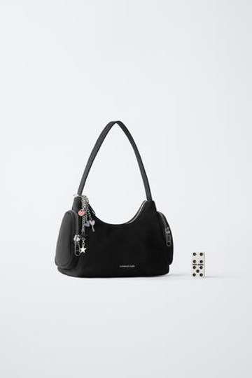 ZARA СУМКА НА ПЛЕЧО С ПОДВЕСКАМИ, ЧЕРНЫЙ