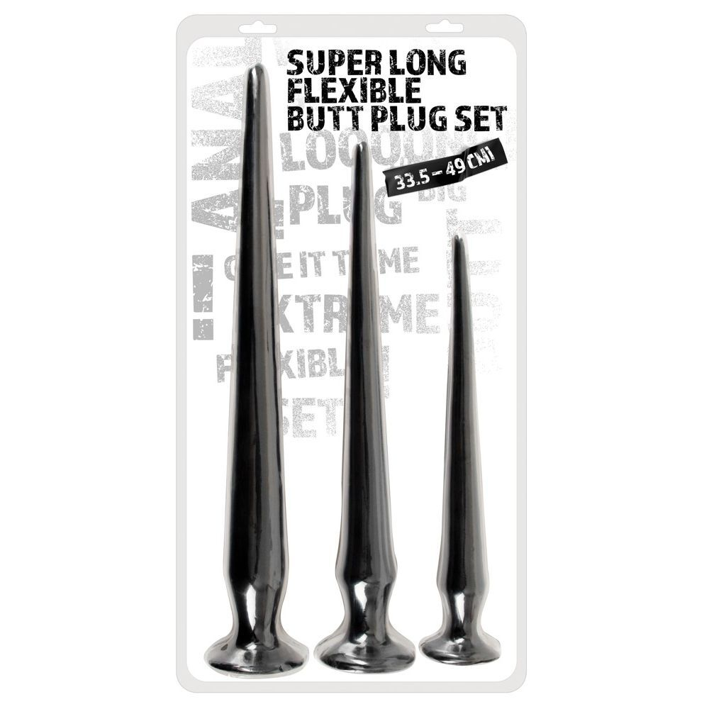 Набор длинных анальных пробок Super Long Flexible Butt Plug Set (черные)