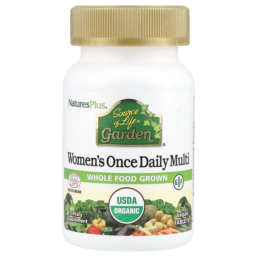 NaturesPlus, Source of Life® Garden, мультивитамины для женщин, одна таблетка в день, 30 веганских таблеток