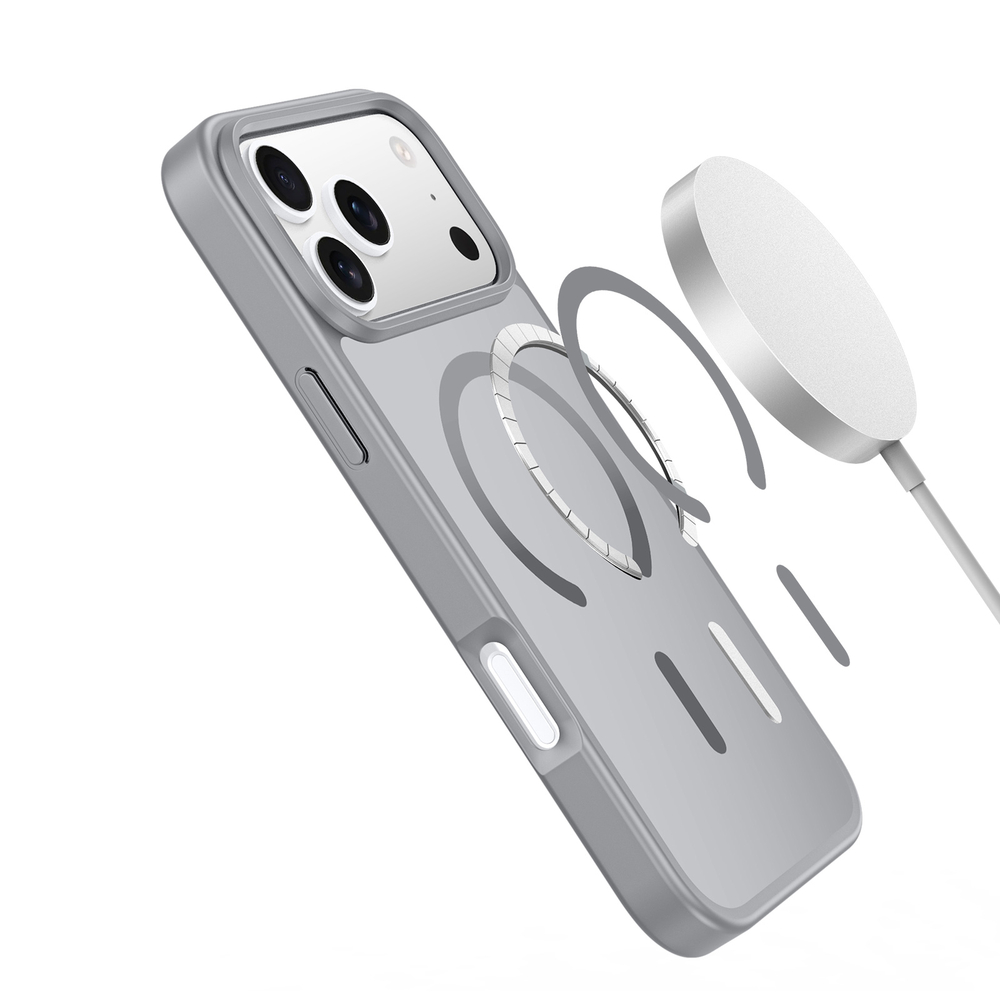 Прозрачный матовый чехол серого цвета с MagSafe для iPhone 17 Pro, серия Yind Series (Open Ring Version) от Dux Ducis