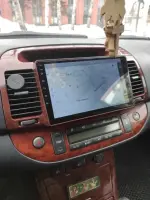 Магнитола для Toyota Camry 30 2001-2006 (рамка дерево 1) - FarCar S400-TS18 монитор 9.5" QLED на Android 14, CarPlay, 4G SIM-слот