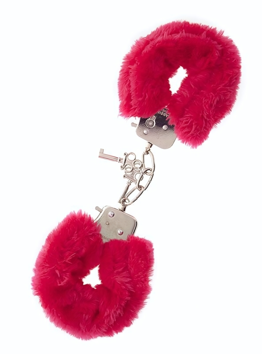 Металлические наручники с красной меховой опушкой METAL HANDCUFF WITH PLUSH RED (Цвет: красный)