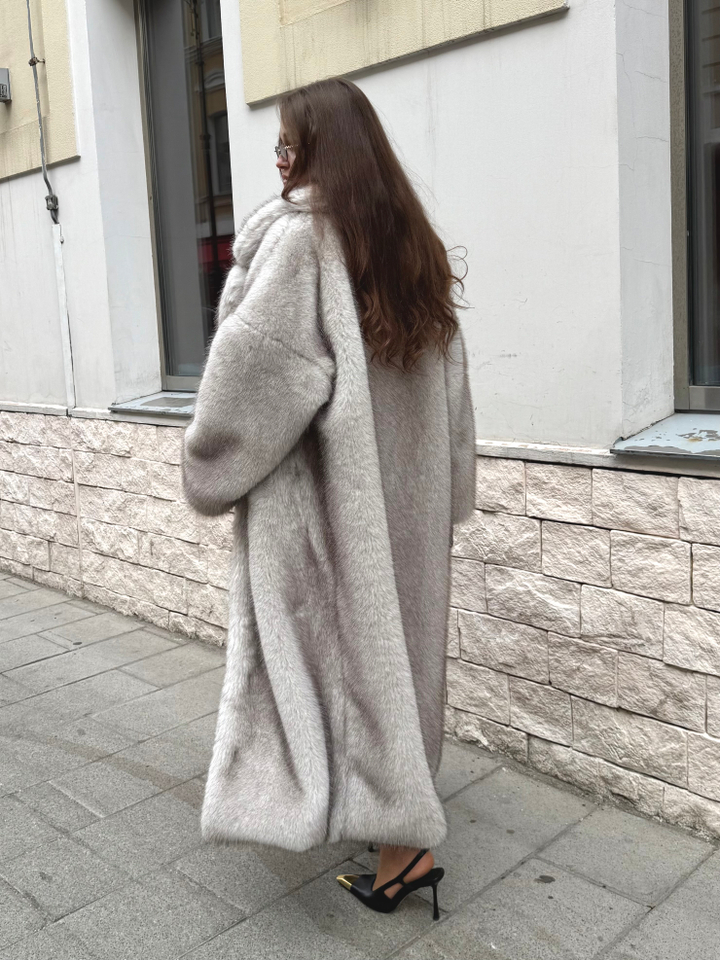 Шуба из эко меха Маглер пепельный песец
