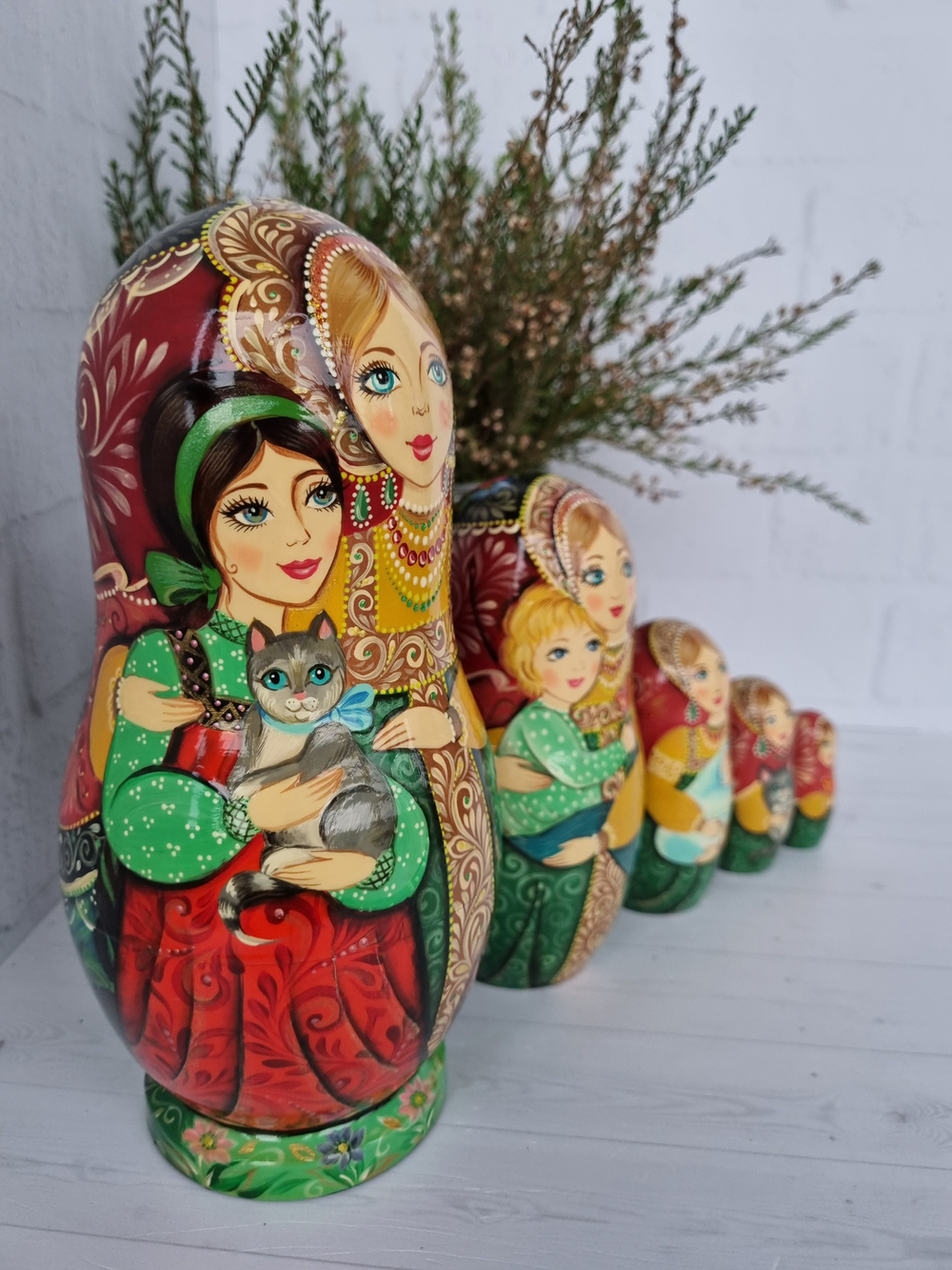 Матрешка 21 см "Кошки в лукошке" 5 мест