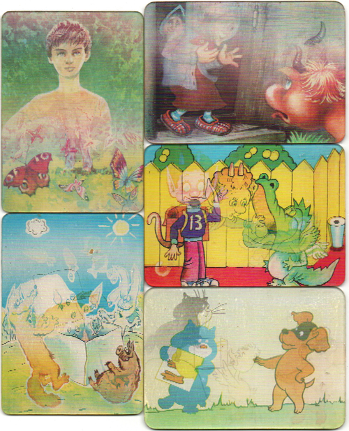 №156 Набор из 5 переливных (стерео) Календариков . Мультфильмы СССР 1991 гг.