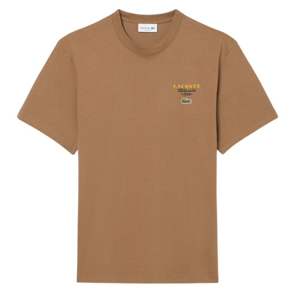 Meski T-Shirt Lacoste Embroidered Accent Tennis Print Jersey - brown