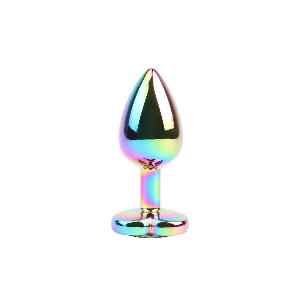 Радужная металлическая пробка Rainbow Heart Butt Plug - 7,1 см. (Цвет: разноцветный)
