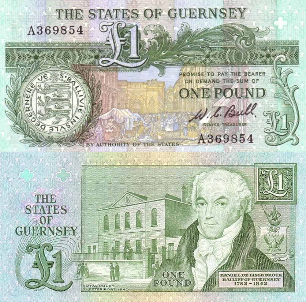 Гернси 1 фунт 1980-1989 Королевский двор UNC
