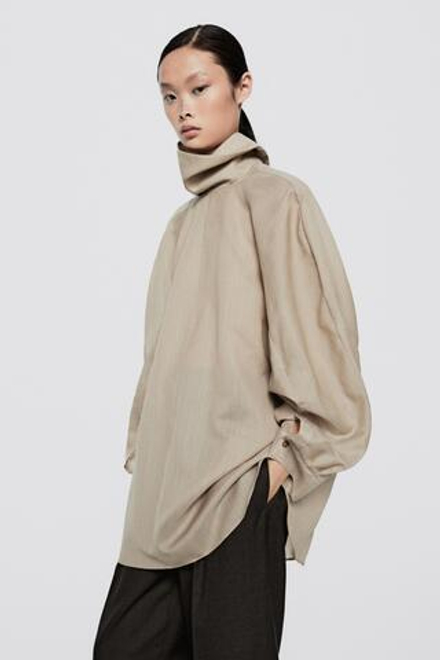 Massimo Dutti Объёмная блуза из смеси шерсти и шёлка - Limited Edition, бежевый