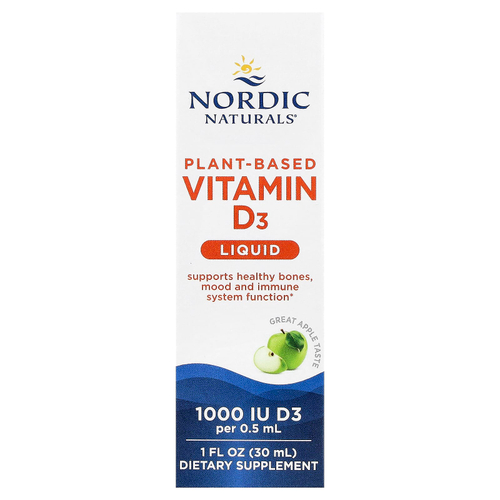 Nordic Naturals, растительный витамин D3, жидкая добавка, со вкусом яблока, 25 мкг (1000 МЕ), 30 мл (1 жидк. унция)