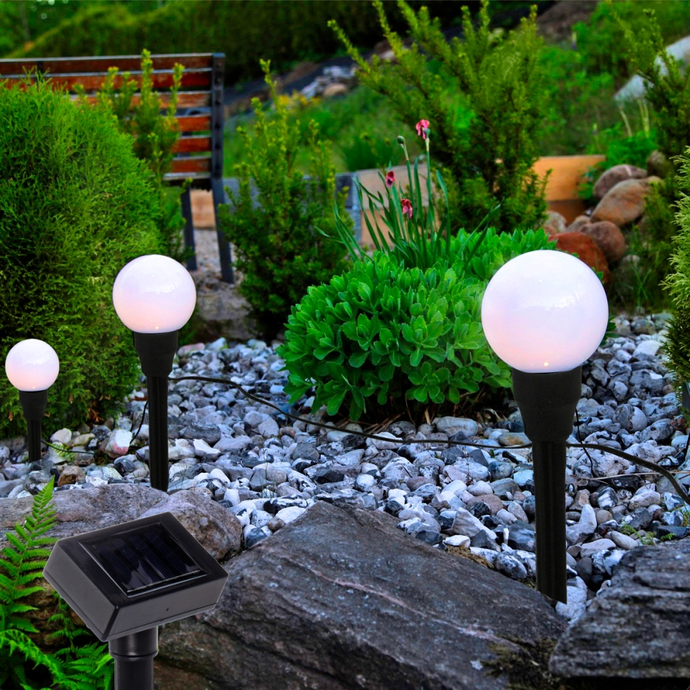 Гирлянда для улицы «Светящийся шар» 3.5 м 6 ламп LED (d=5 см) чёрн.пров, 1 реж.,IP-54, Белый (солнечная батарея)