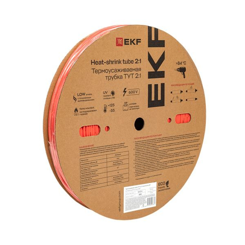 Термоусаживаемая трубка ТУТ нг 2/1 красная рулон EKF PROxima (2600.00 шт.) tut-2-r