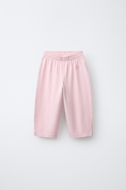 ZARA БРЮКИ WIDE LEG ПИКЕ, СВЕТЛО-РОЗОВЫЙ