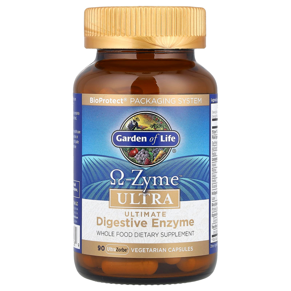 Garden of Life, O-Zyme Ultra™, идеальная смесь пищеварительных ферментов, 90 вегетарианских капсул UltraZorbe™