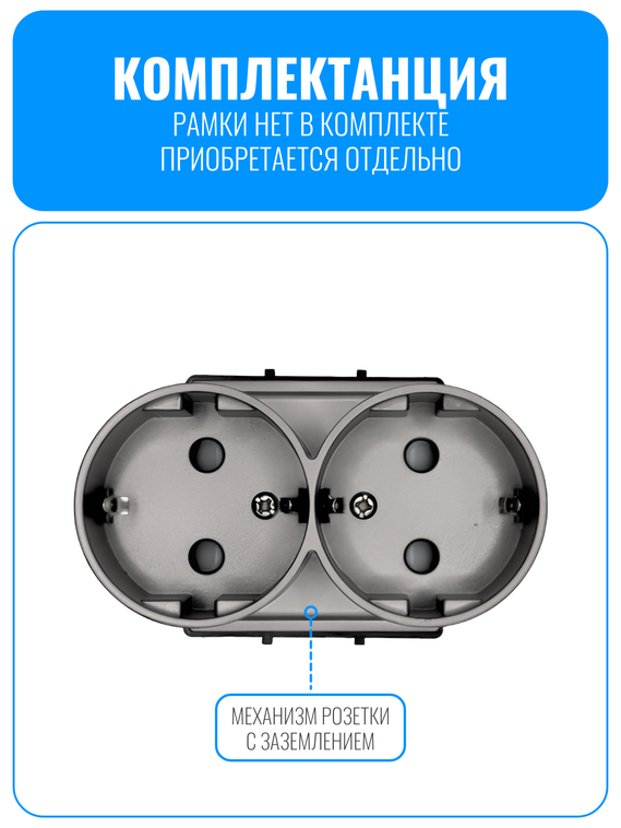 Розетка с заземлением двойная в один пост Smart Aura серия Classic без рамки