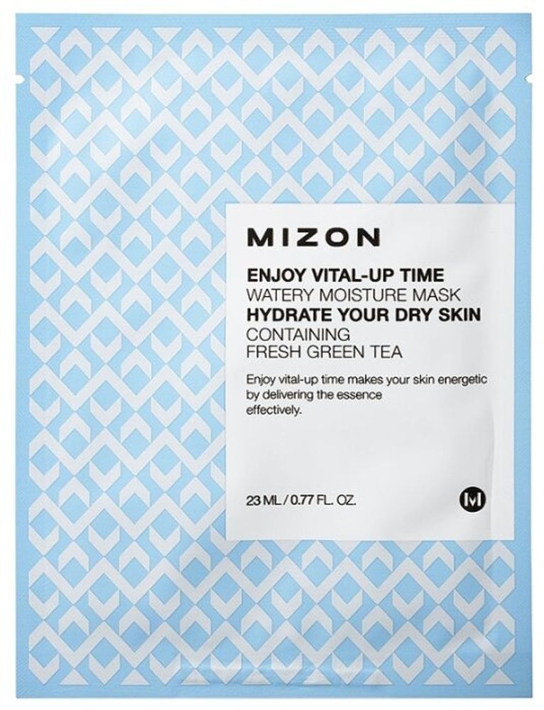 Mizon Enjoy Vital-Up Time Watery Moisture Mask тканевая маска с экстрактом зелёного чая 23мл