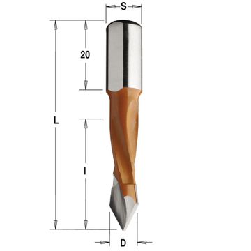 Сверло сквозное 5x30x57,5 Z=2 S=10x20 LH 374.050.12