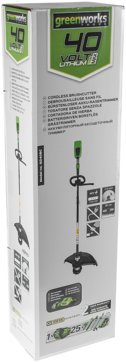 Триммер струнный аккумуляторный GREENWORKS GD40BC,40В,35см,б/щ,с ножом,без АКБ и ЗУ  (1301507)