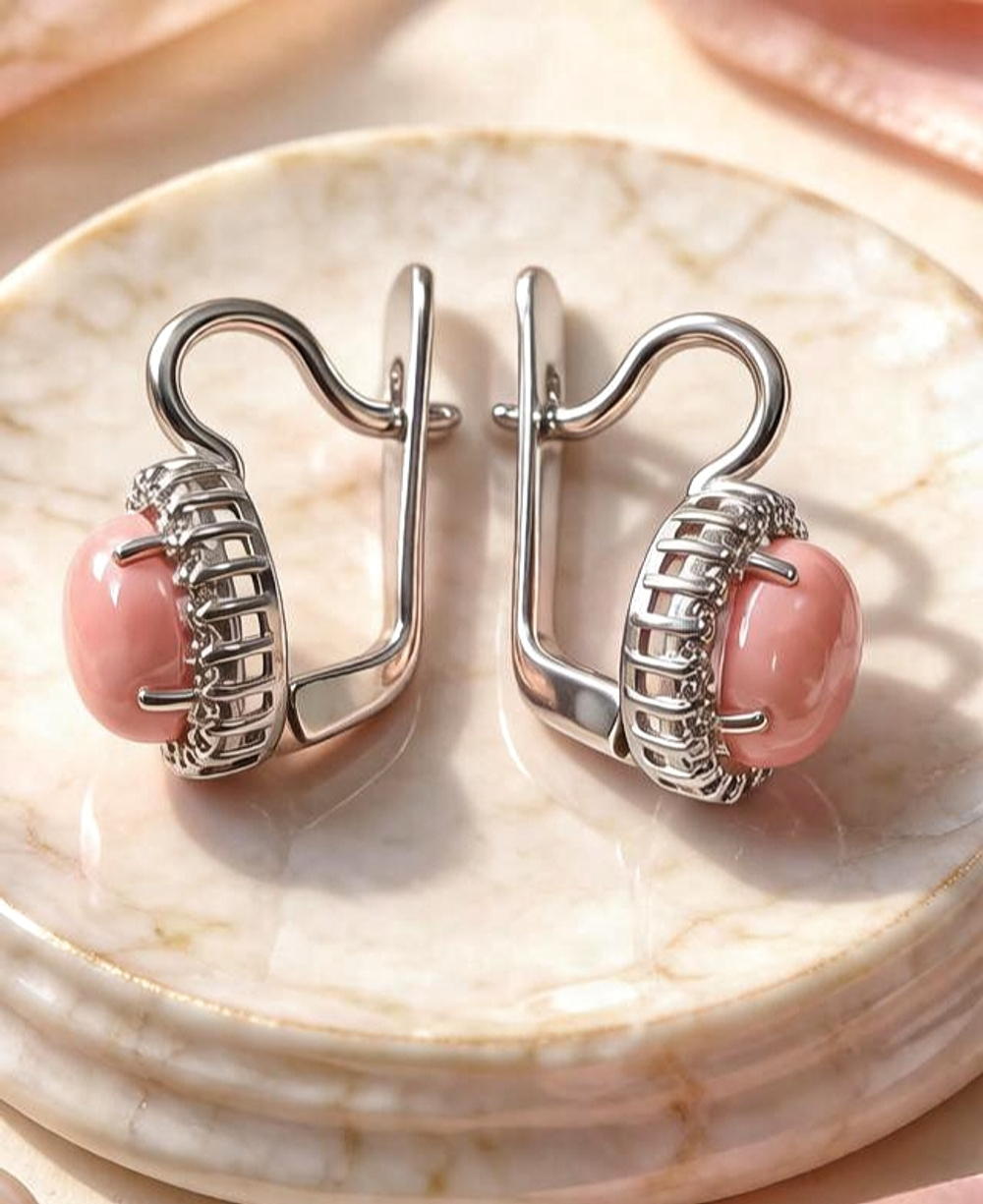 Ювелирные серьги из серебра 925 пробы с кораллом и фианитами