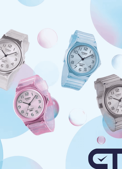 CASIO MQ-24S-4B — классические аналоговые часы в прозрачном красном корпусе