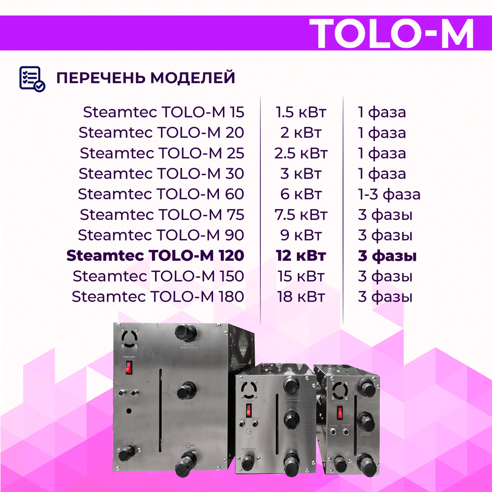 Steamtec TOLO М 120 - 12 кВт, парогенератор для хамама и турецкой бани, бюджетная серия