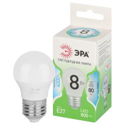 Лампа светодиодная ЭРА GREEN LINE LED P45-8W-840-E27 GL 8Вт шар яркий белый свет E27 | Лампы cветодиодные Шар (G/P)