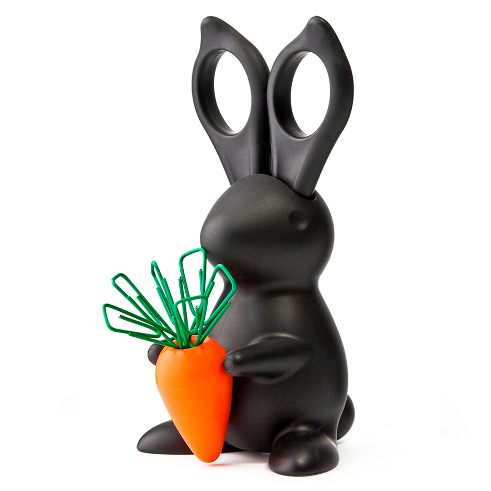Ножницы+магнит со скрепками Qualy Bunny черный