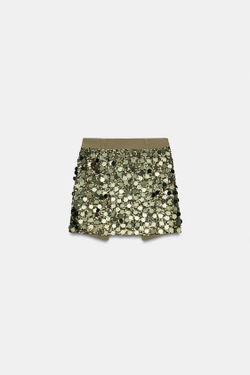 ZARA МИНИ-ЮБКА С ПАЙЕТКАМИ, ЗЕЛЕНЫЙ