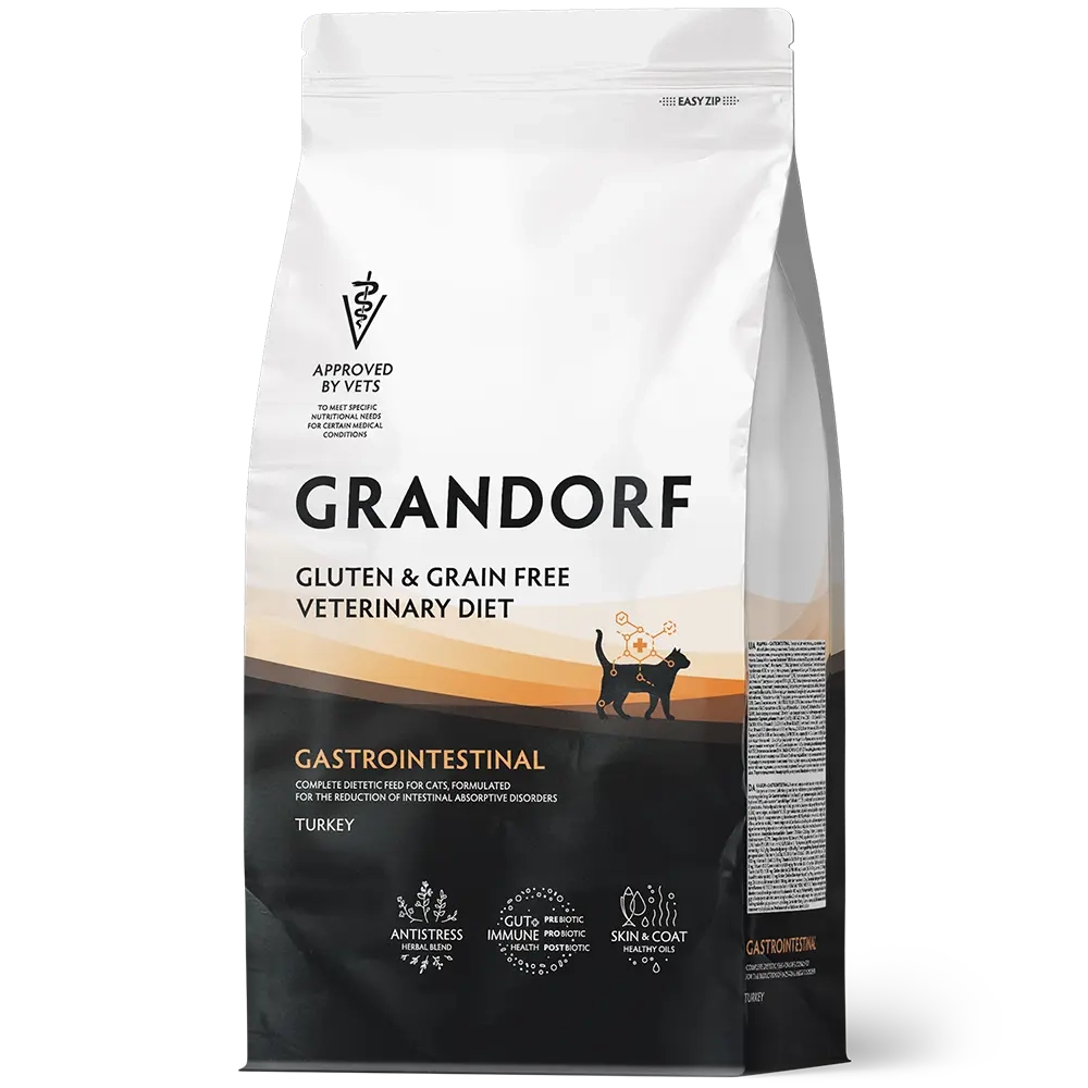 Сухой корм GRANDORF VETERINARY DIET Cat GASTROINTESTINAL Полнорационный диетический корм для кошек при расстройствах пищеварения, индейка 2кг