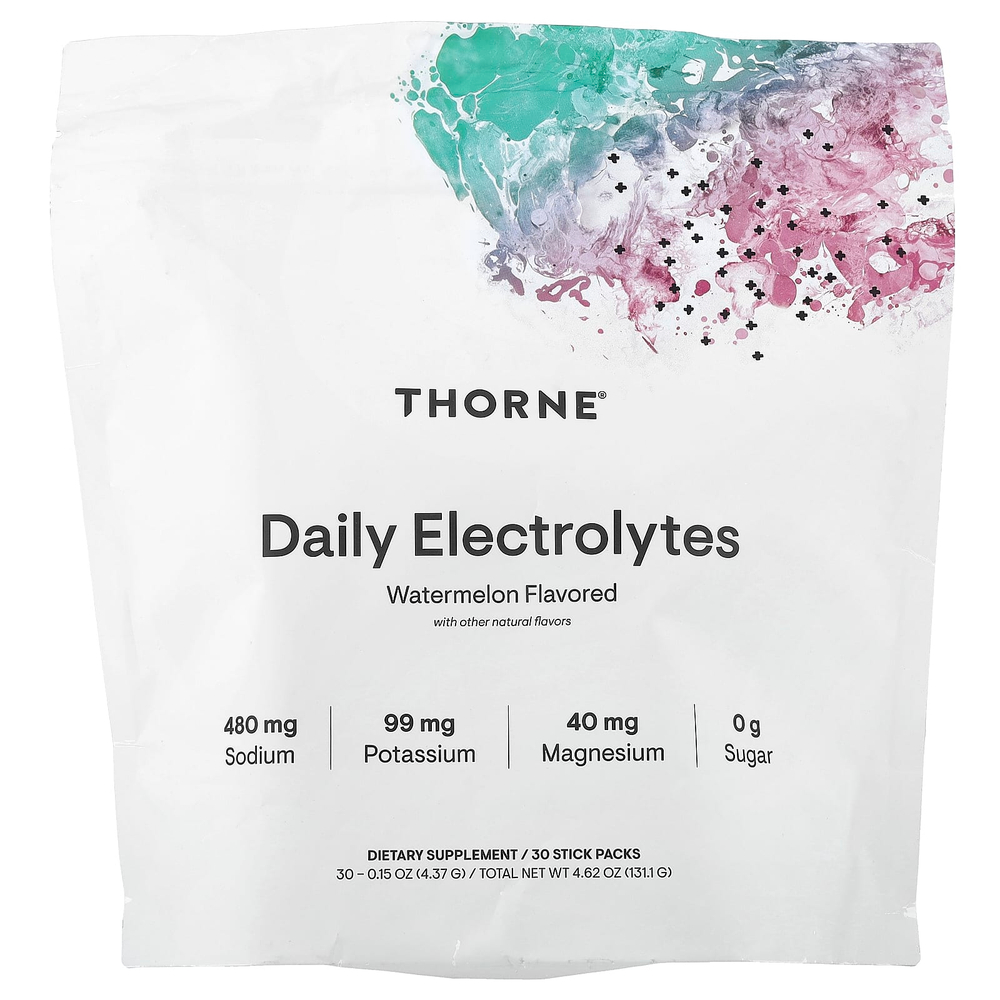 Thorne, ежедневные электролиты, со вкусом арбуза, 30 пакетиков по 4,37 г (0,15 унции)