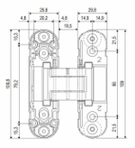 Петля скрытая MORELLI HH-24 SC матовый хром (40кг на 2 петли), разлет плечей оси 19мм