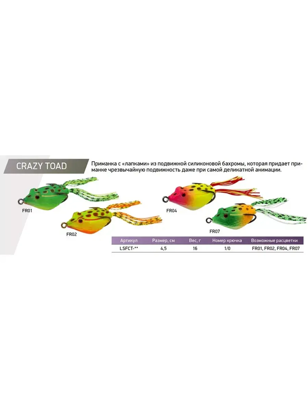 Мягкая приманка LureMax Лягушка Crazy Toad FR