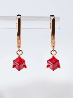 Серьги-подвески Миражи с красным кубиком Swarovski