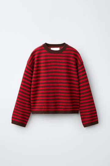 ZARA ШЕРСТЯНОЙ СВИТЕР В ПОЛОСКУ, КРАСНЫЙ