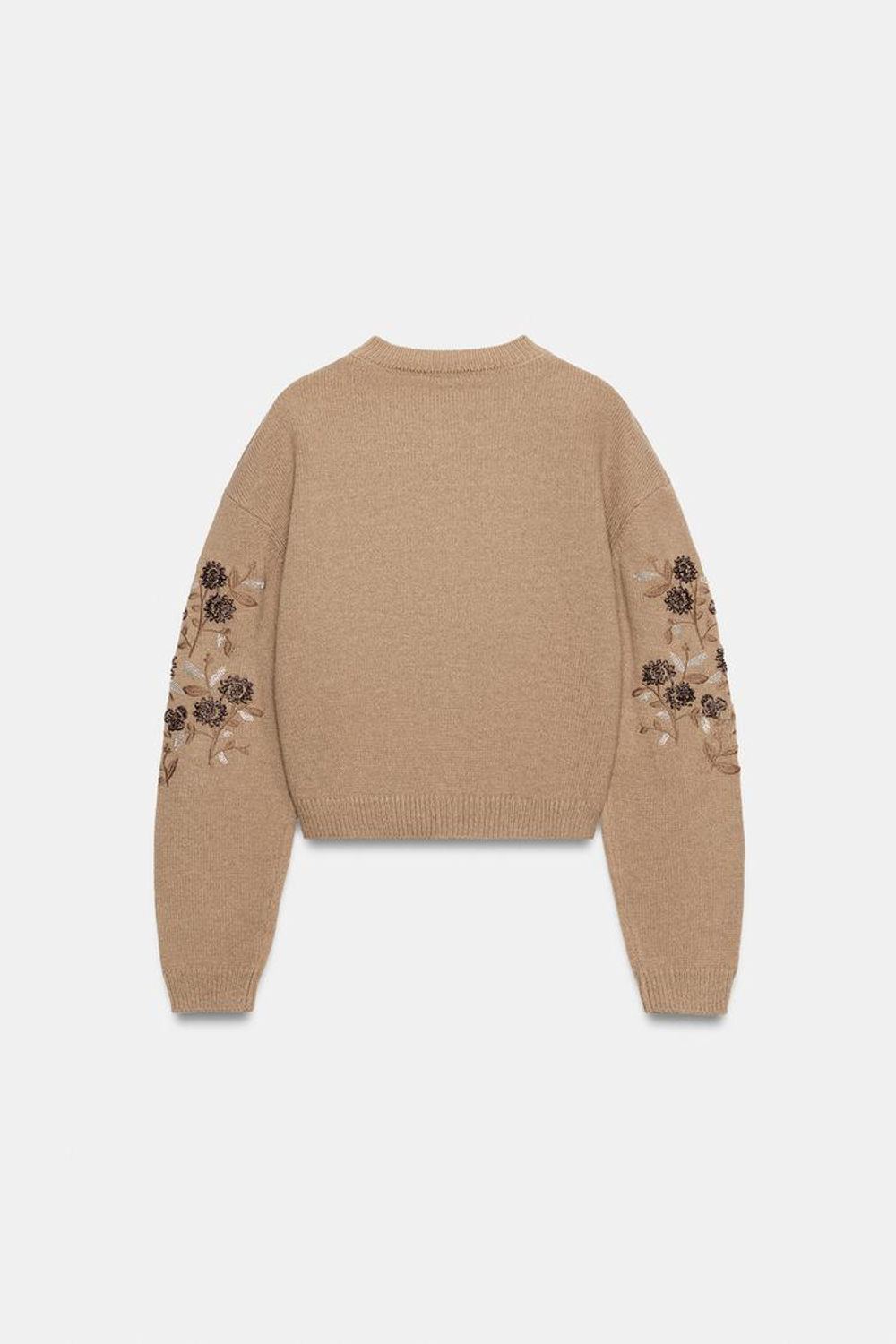 ZARA ТРИКОТАЖНЫЙ КАРДИГАН С ВЫШИВКОЙ И БУСИНАМИ, РЫЖЕВАТО-КОРИЧНЕВЫЙ