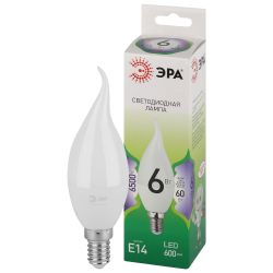 Лампа светодиодная ЭРА GREEN LINE LED BXS-6W-865-E14 GL 6Вт свеча на ветру холодный свет E14 | Лампы cветодиодные Свеча (B/C)