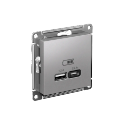 ATLASDESIGN USB РОЗЕТКА А+С, 5В/2,4А, 2х5В/1,2А, механизм, АЛЮМИНИЙ