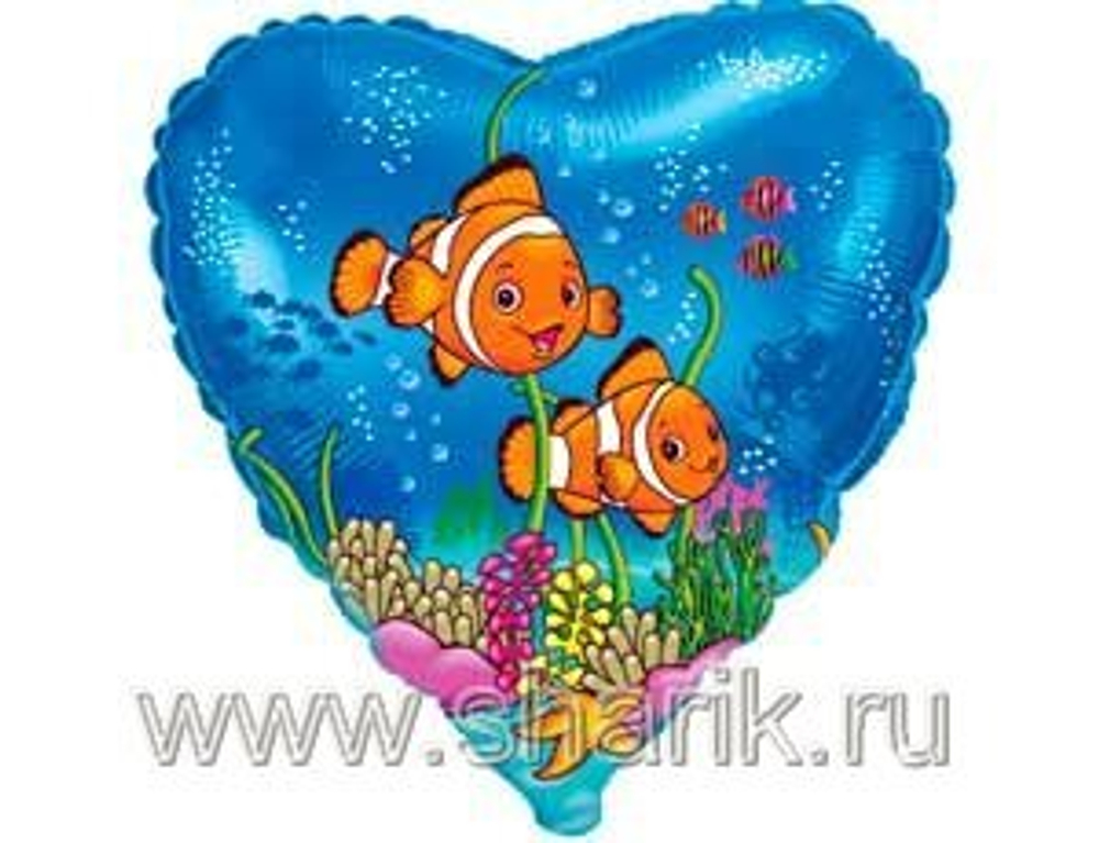 Ф 18" Сердце Рыбки клоуны