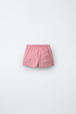 ZARA ПЛАВКИ ИЗ ЖАТОЙ ТКАНИ В ПОЛОСКУ, КОРАЛЛОВЫЙ