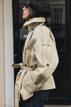 ZARA КОРОТКИЙ ТРЕНЧ WATER-REPELLENT — ZW COLLECTION, СВЕТЛО-БЕЖЕВЫЙ