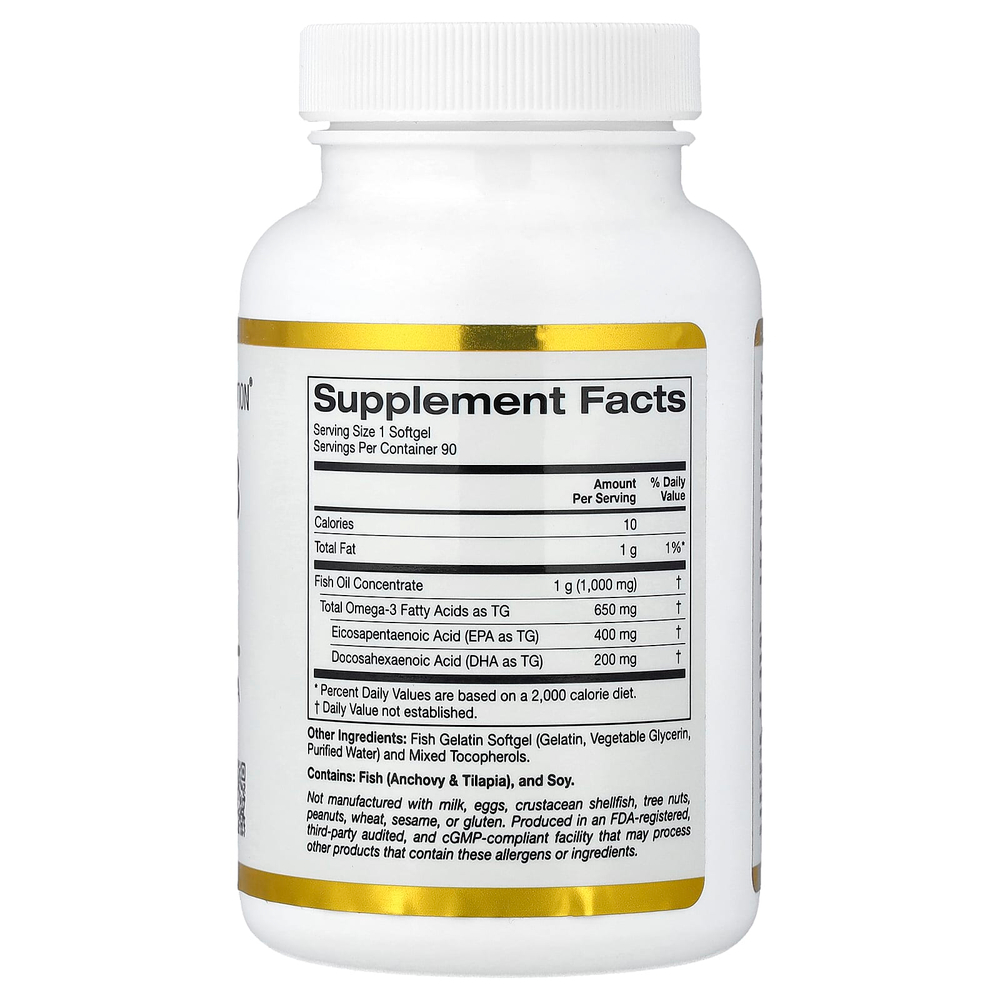 California Gold Nutrition, омега-3, рыбий жир, Vivomega, триглицерид, 1000 мг, 90 капсул из рыбьего желатина