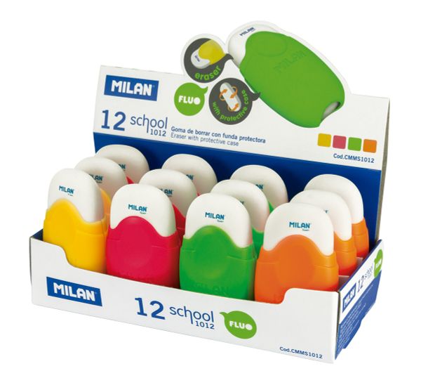 Ластик с защитной крышкой School 1012 Fluo 12 шт, CMMS1012, Milan